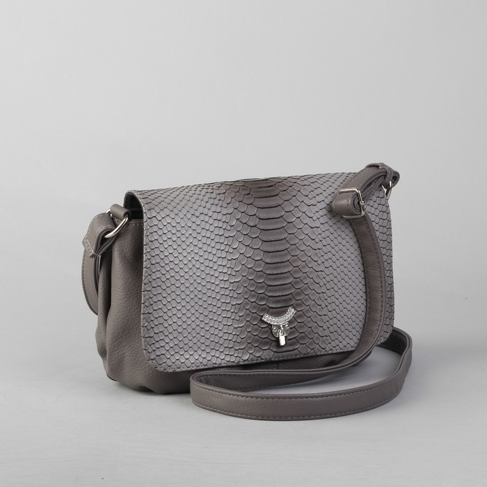 Сумка женская на молнии, 1 отдел, 1 наружный карман, длинный ремень, серая