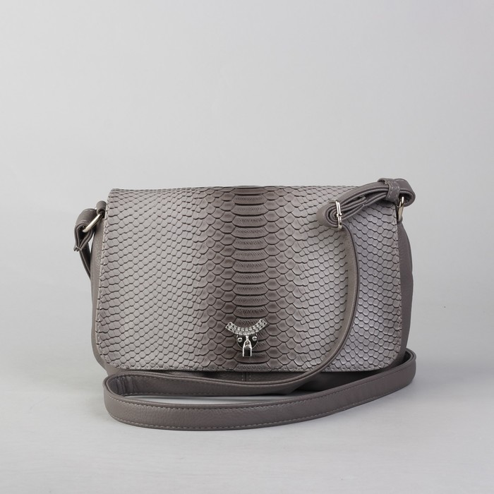 Сумка женская на молнии, 1 отдел, 1 наружный карман, длинный ремень, серая