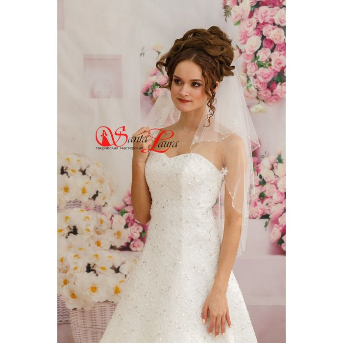 Фата «Цветы», 2 яруса, белая