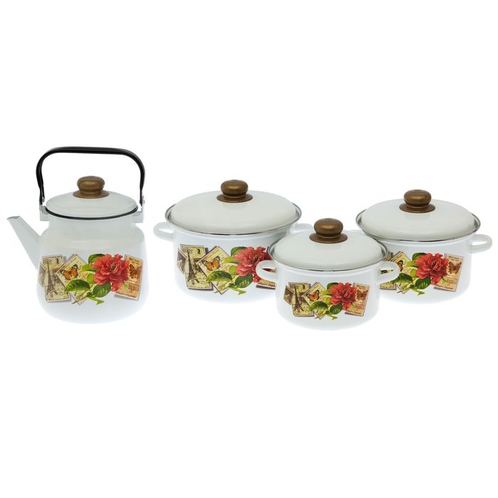 Набор посуды "Париж. Ретро", 3 шт: 2 л, 3 л, 4 л, чайник 3,5 л