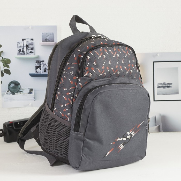 Рюкзак молодёжный на молнии, 1 отдел, 4 наружных кармана, серый