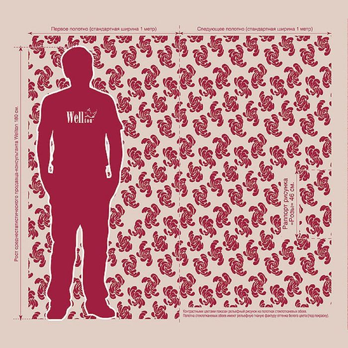 Стеклотканевые обои Wellton Decor "Розы", 1х12,5 м