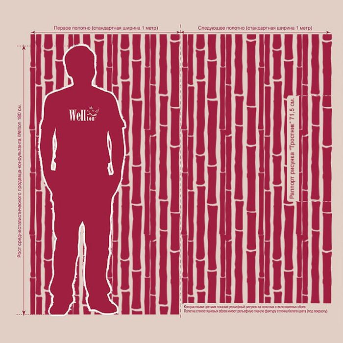 Стеклотканевые обои Wellton Decor "Тростник", 1х12,5 м