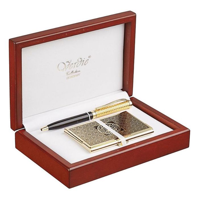 Набор VERDIE Ve-55G шариковая ручка + стальная визитница, деревянный футляр