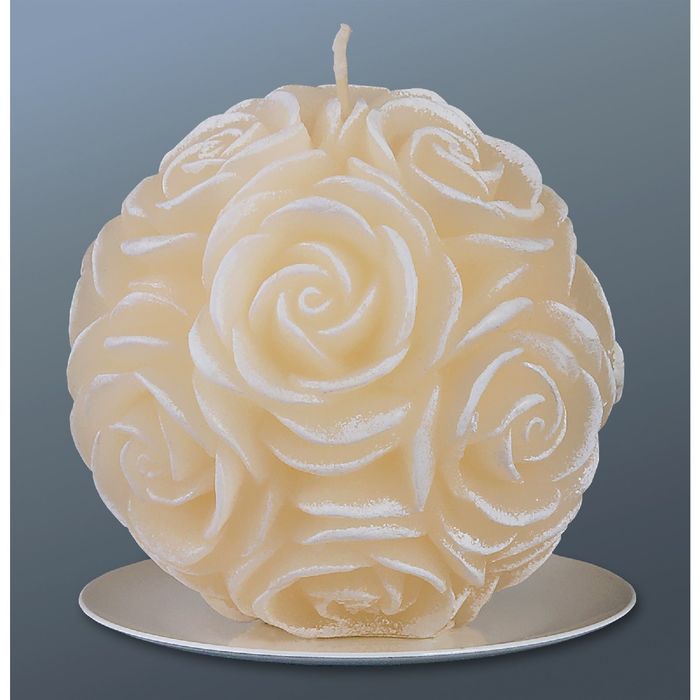 Свеча шар в розах кремовый