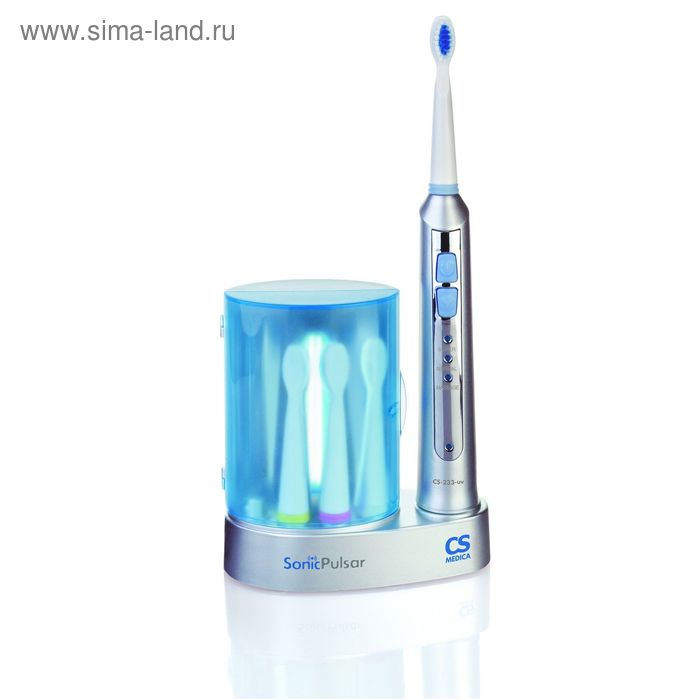 Электрическая зубная щетка CS Medica CS-233-UV, звуковая, 33000 дв/мин, 4 насадки, серебр.