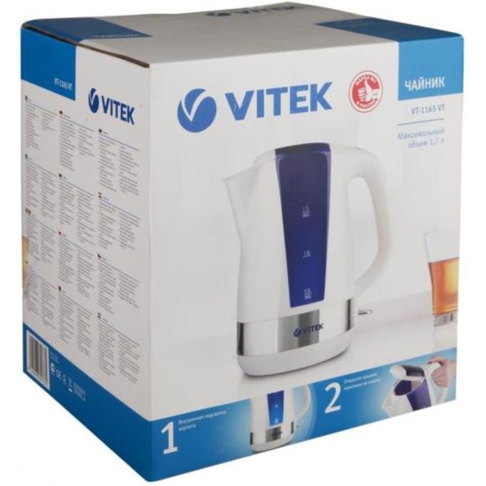 Чайник электрический Vitek VT-1165VT, 2200 Вт, 1.7 л, белый/фиолетовый