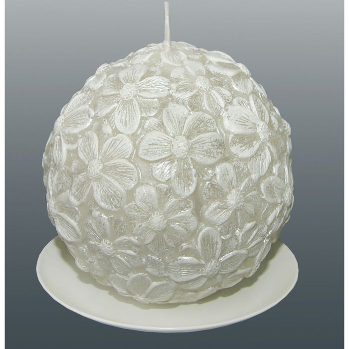 Свеча шар цветочный белый