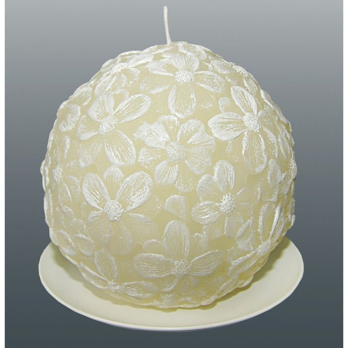 Свеча шар цветочный кремовый