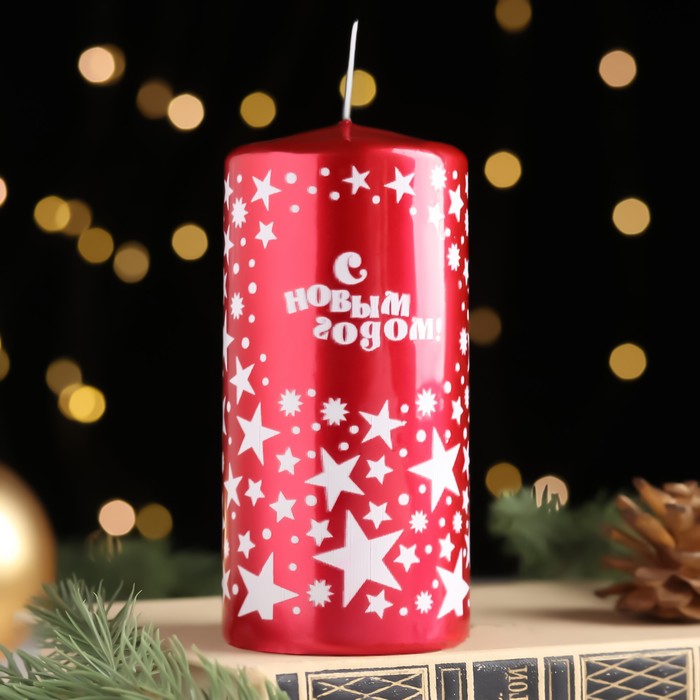 Свеча-цилиндр новогодняя Новогодние узоры №2, 12,5х6 см, 35 ч, 275 г, красная с белым