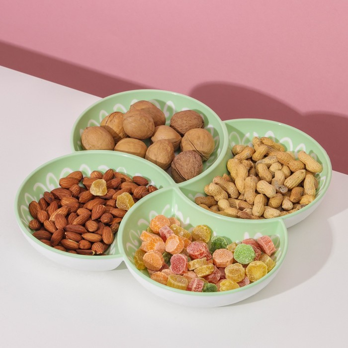 Менажница 28 см "Купаж", 4 секции, цвет бело-зеленый