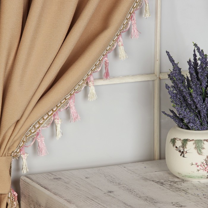 Тесьма с кистями, 7см, 12±1м, цвет белый/розовый/золотой