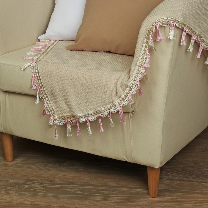 Тесьма с кистями, 7см, 12±1м, цвет белый/розовый/золотой