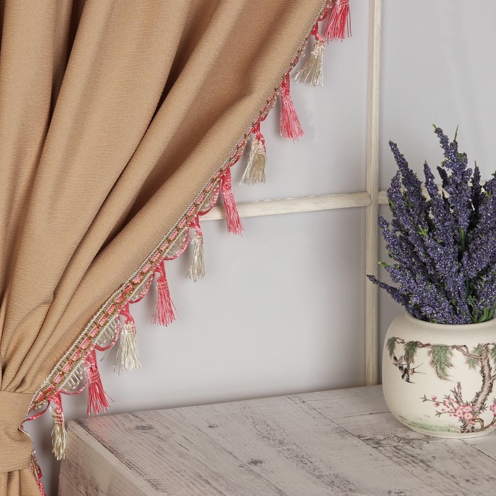 Тесьма с кистями, 7см, 12±1м, цвет розовый/золотой