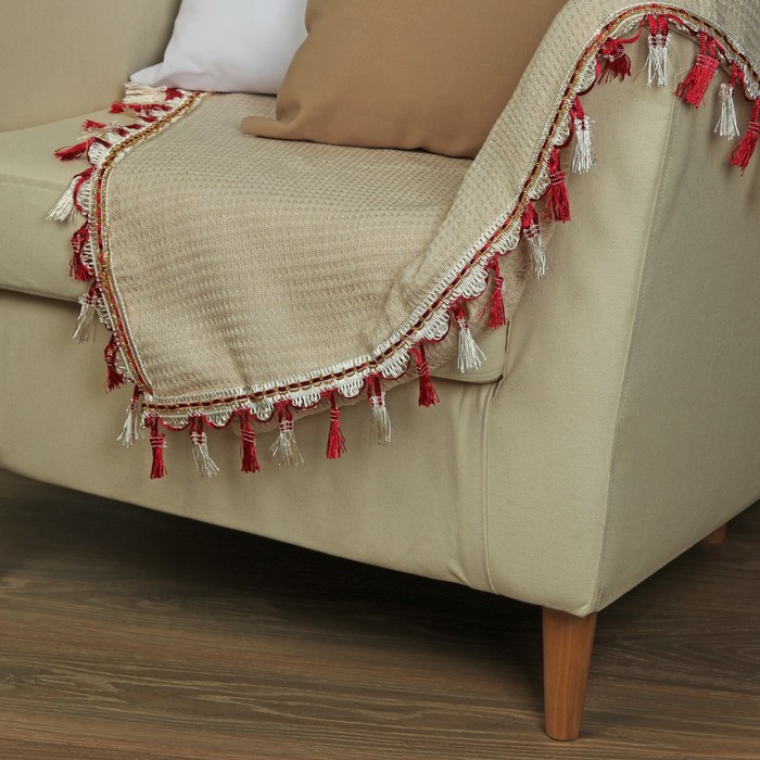 Тесьма с кистями, 7см, 12±1м, цвет белый/бордовый/золотой