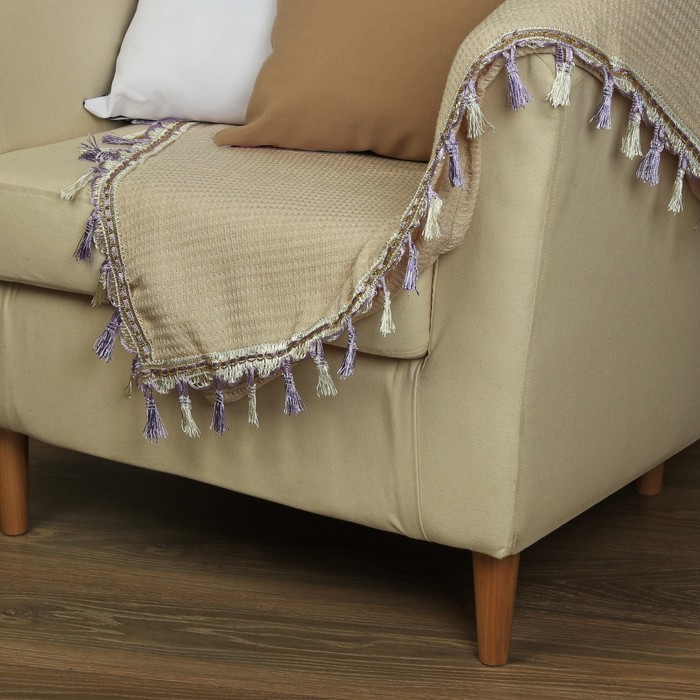 Тесьма с кистями, 7см, 12±1м, цвет белый/сиреневый/золотой