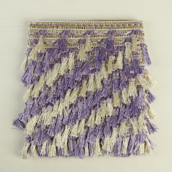 Тесьма с кистями, 7см, 12±1м, цвет белый/сиреневый/золотой