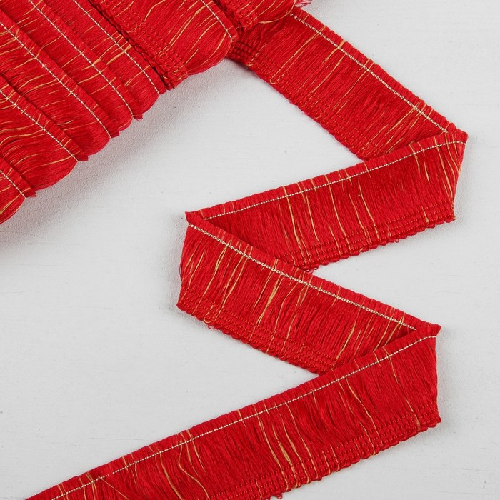 Тесьма "Бахрома", 4см, 12±1м, цвет красный/золотой