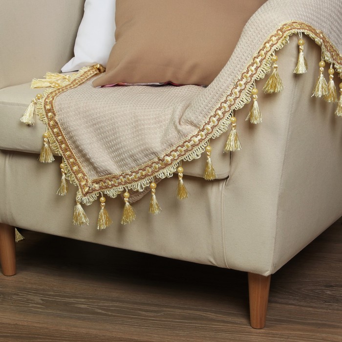 Тесьма "Кисть с лентой", 10см, 13±1м, цвет белый/бежевый