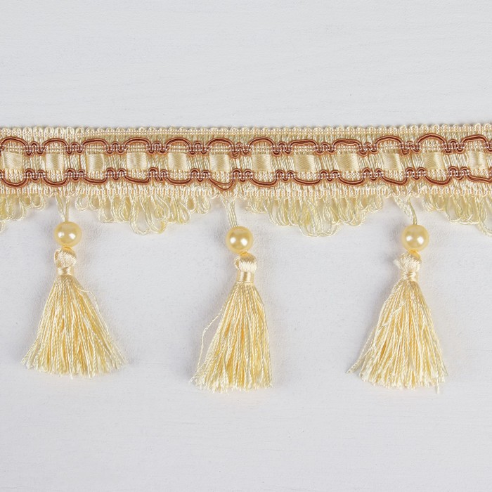 Тесьма "Кисть с лентой", 10см, 13±1м, цвет белый/бежевый