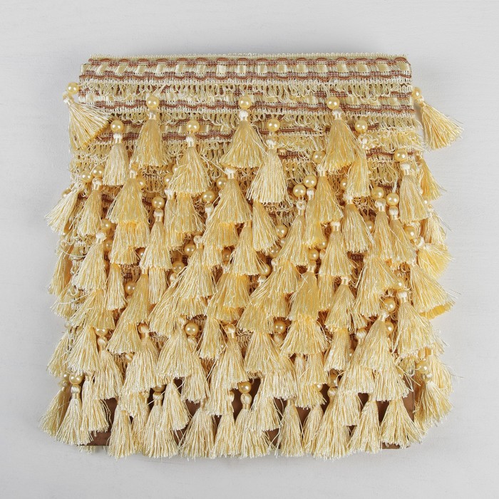 Тесьма "Кисть с лентой", 10см, 13±1м, цвет белый/бежевый