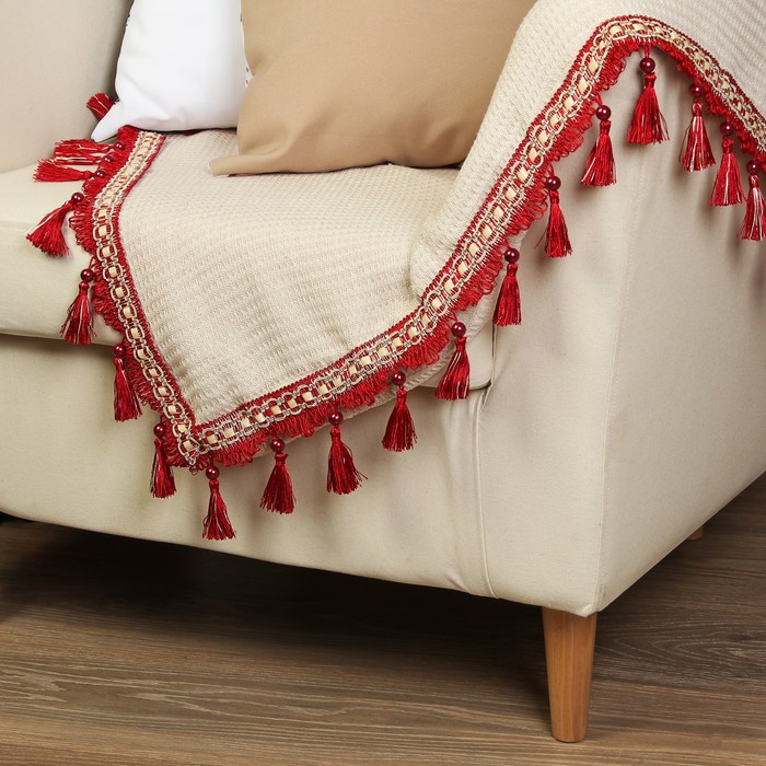 Тесьма "Кисть с лентой", 10см, 13±1м, цвет бордовый/бежевый