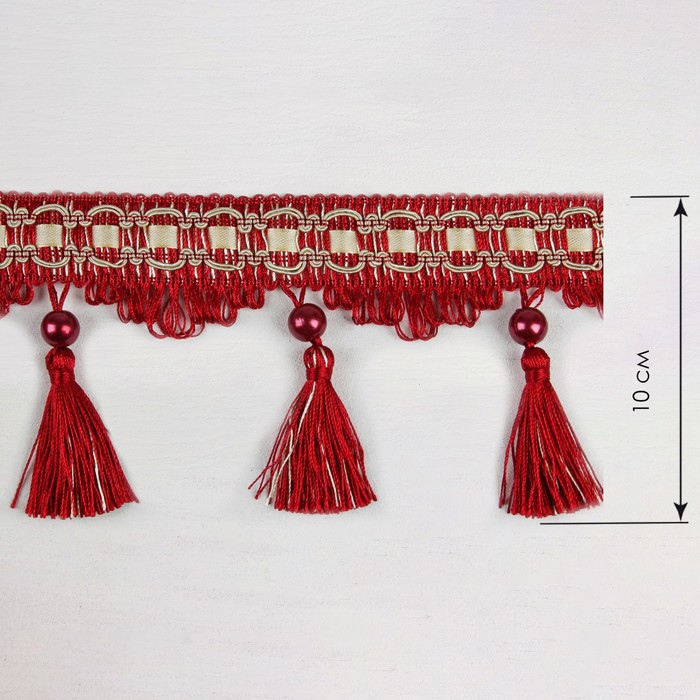 Тесьма "Кисть с лентой", 10см, 13±1м, цвет бордовый/бежевый