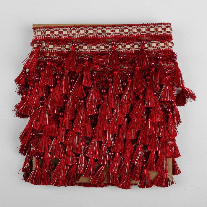 Тесьма "Кисть с лентой", 10см, 13±1м, цвет бордовый/бежевый