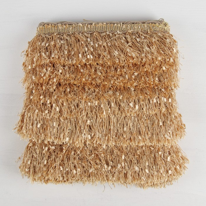 Тесьма "Бахрома", 10см, 12±1м, с ажуром, цвет бежевый