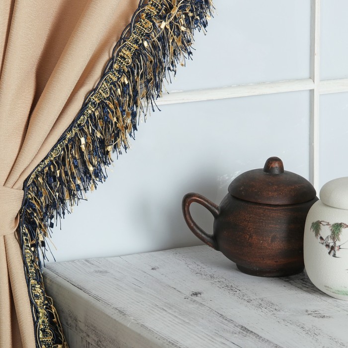 Тесьма "Бахрома", 10см, 12±1м, с ажуром, цвет синий