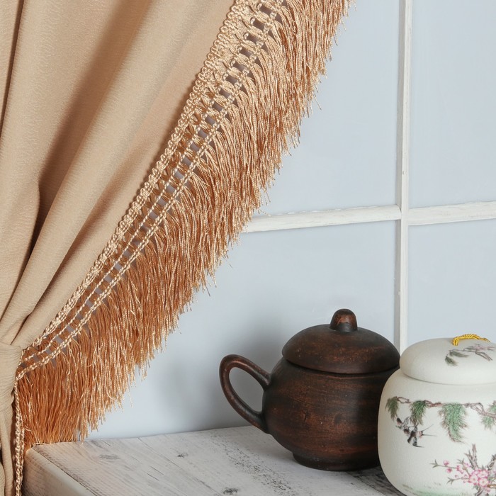 Тесьма "Бахрома", 12см, 12±1м, с двойной окантовкой, цвет бежевый