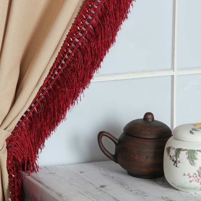 Тесьма "Бахрома", 12см, 12±1м, с двойной окантовкой, цвет бордовый