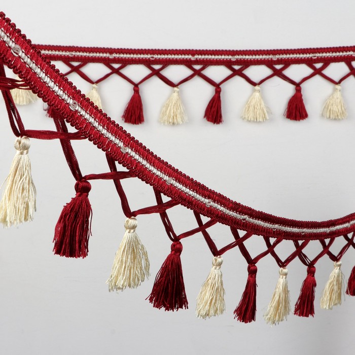 Тесьма "Переплетение кистей", 12±1м, цвет бордовый/бежевый