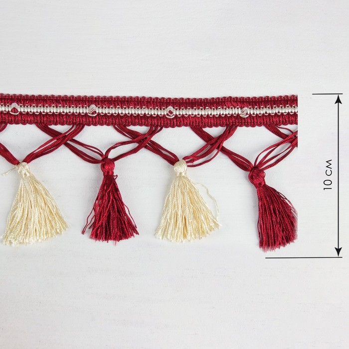 Тесьма "Переплетение кистей", 12±1м, цвет бордовый/бежевый