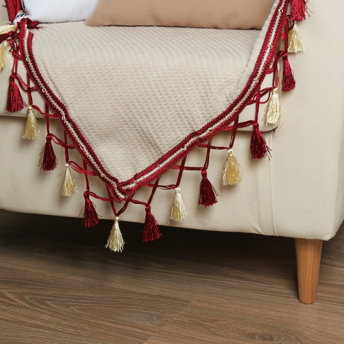 Тесьма "Переплетение кистей", 12±1м, цвет бордовый/бежевый