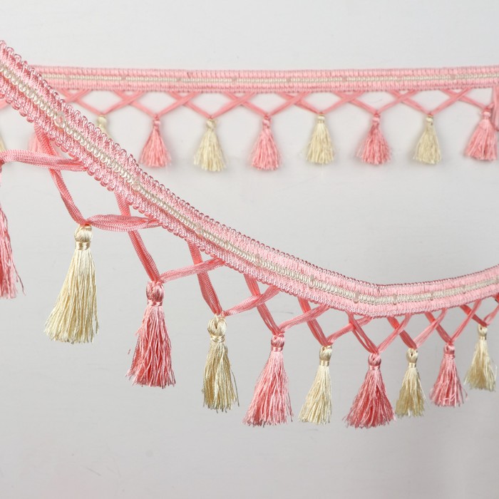 Тесьма "Переплетение кистей", 12±1м, цвет розовый/бежевый