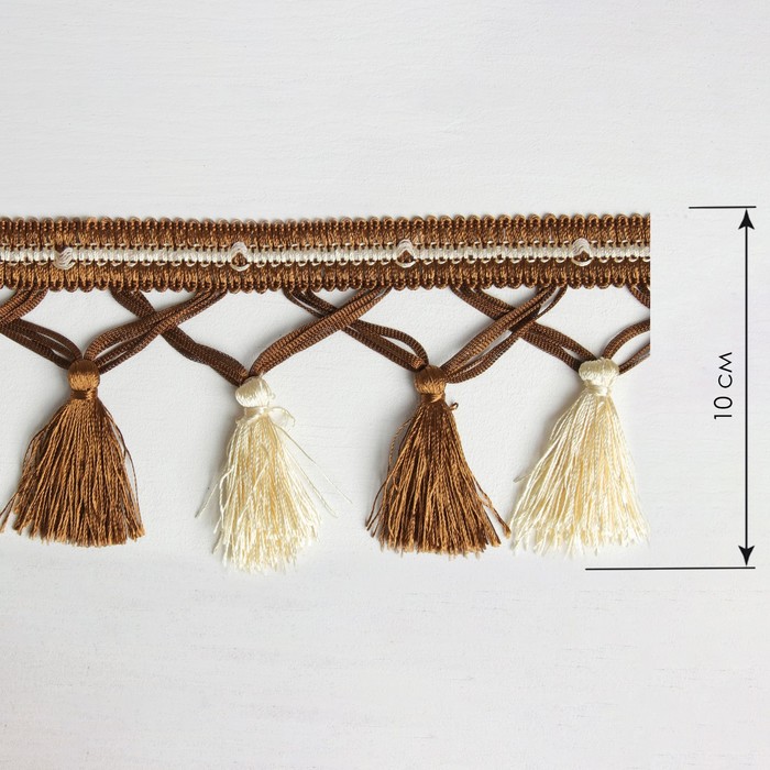 Тесьма "Переплетение кистей", 12±1м, цвет коричневый/бежевый