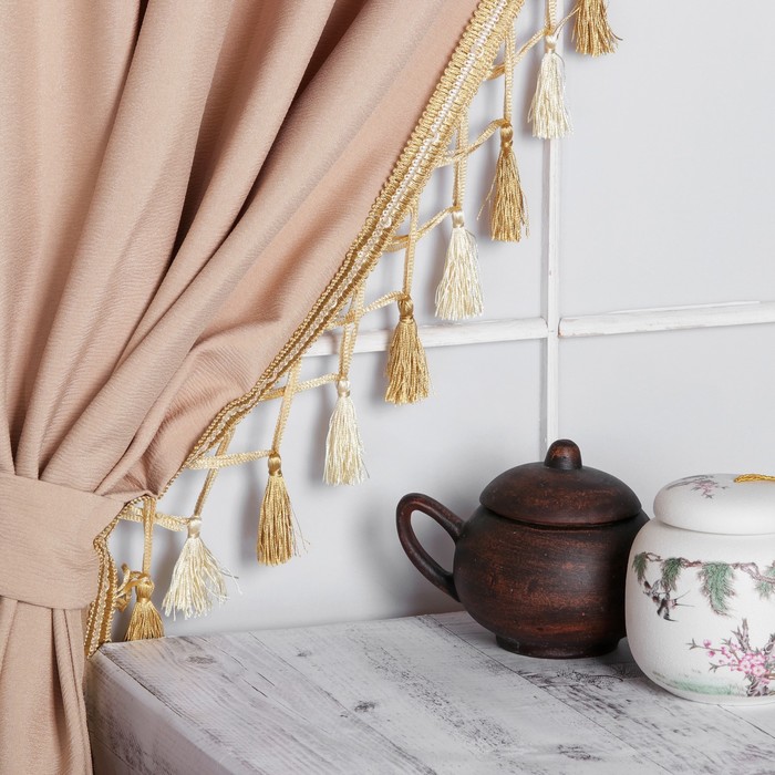 Тесьма "Переплетение кистей", 12±1м, цвет светло-коричневый/бежевый