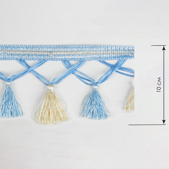 Тесьма "Переплетение кистей", 12±1м, цвет голубой/бежевый