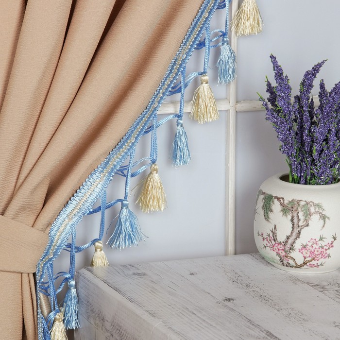 Тесьма "Переплетение кистей", 12±1м, цвет голубой/бежевый