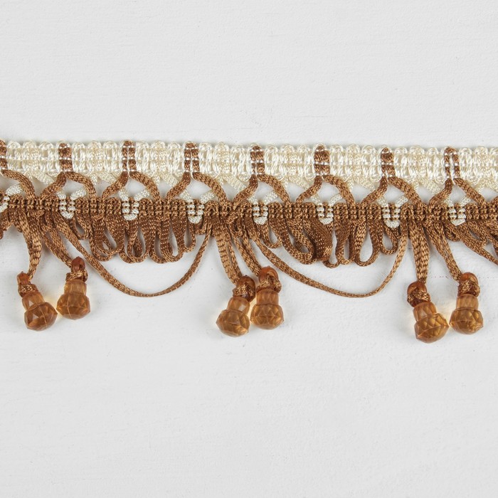 Тесьма "Колокольчики", 12±1м, цвет коричневый/бежевый