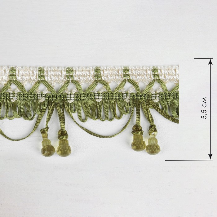 Тесьма "Колокольчики", 12±1м, цвет зелёный/бежевый