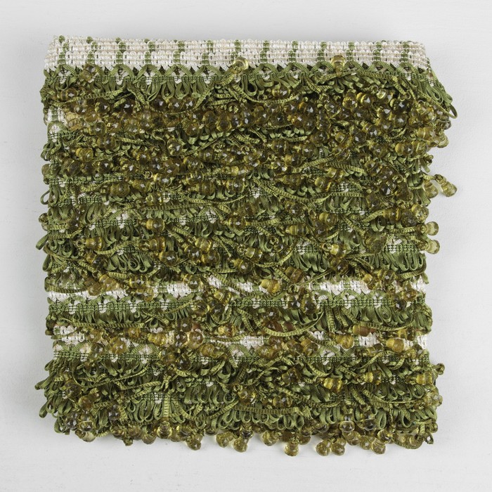 Тесьма "Колокольчики", 12±1м, цвет зелёный/бежевый