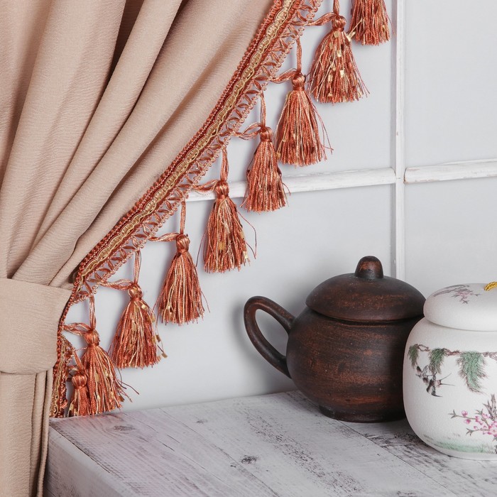 Тесьма с кисточками, 10см, 12±1м, цвет коричневый/бежевый