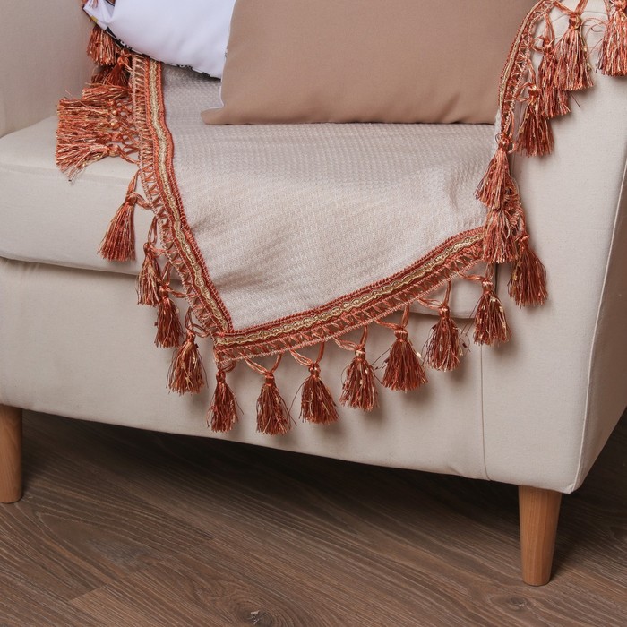 Тесьма с кисточками, 10см, 12±1м, цвет коричневый/бежевый