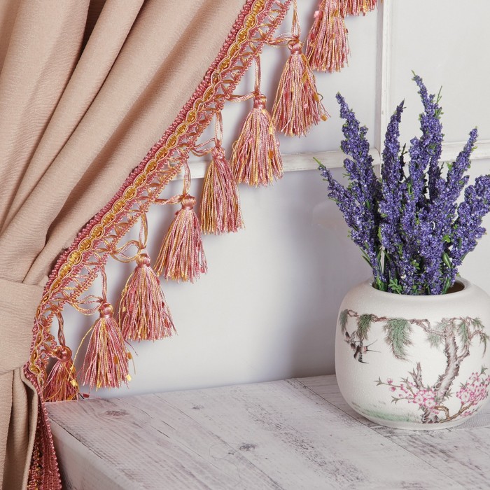 Тесьма с кисточками, 10см, 12±1м, цвет розовый/бежевый