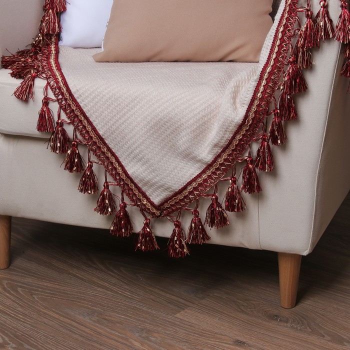 Тесьма с кисточками, 10см, 12±1м, цвет бордовый/бежевый