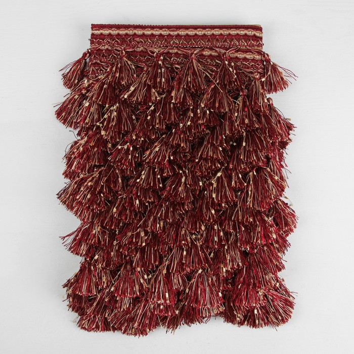 Тесьма с кисточками, 10см, 12±1м, цвет бордовый/бежевый