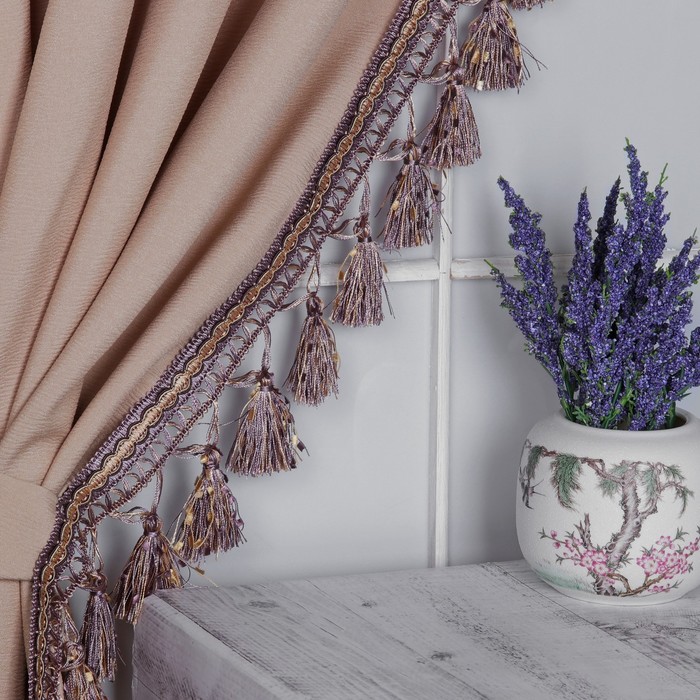 Тесьма с кисточками, 10см, 12±1м, цвет сиреневый/бежевый