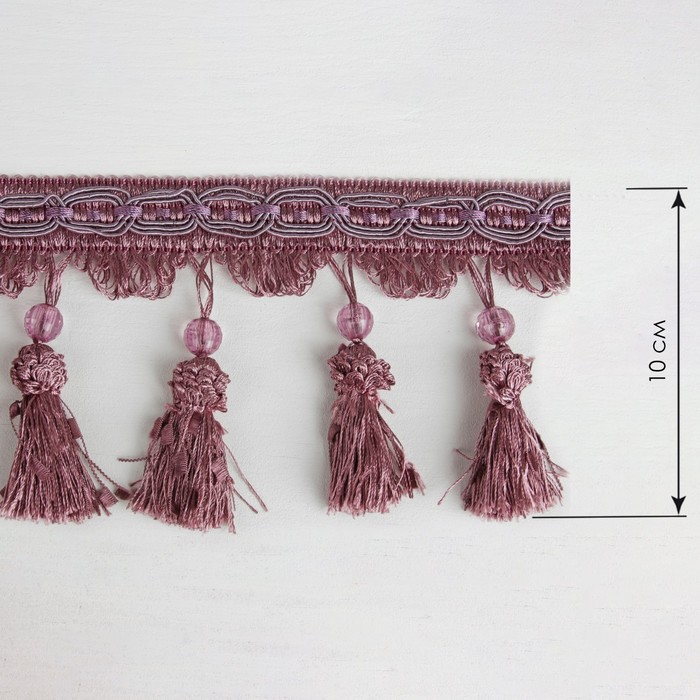 Тесьма с бусинками, 10см, 12±1м, цвет сиреневый